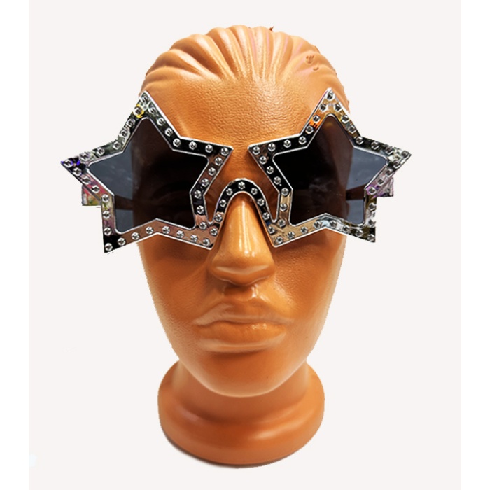 Yıldız Şekilli Parlak Metalize Parti Gözlüğü Gümüş Renk 16X7 cm