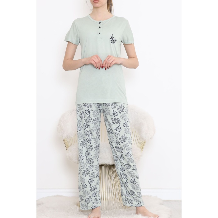 Düğmeli Pijama Takımı Mint
