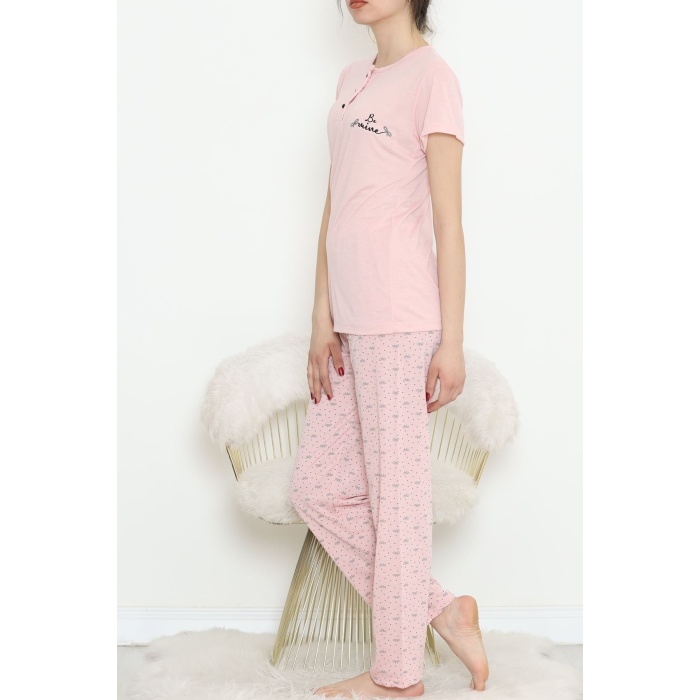 Düğmeli Pijama Takımı Pudra