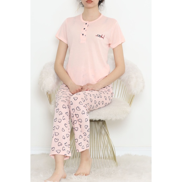 Düğmeli Pijama Takımı Somon