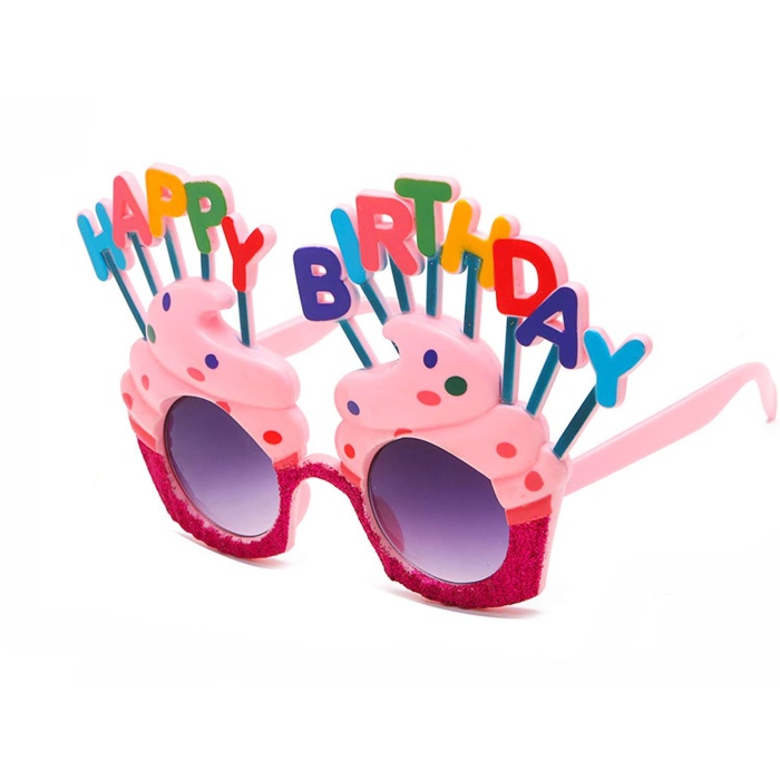 Happy Birthday Yazılı Pembe Fuşya Renk Parti Gözlüğü 12x7 cm