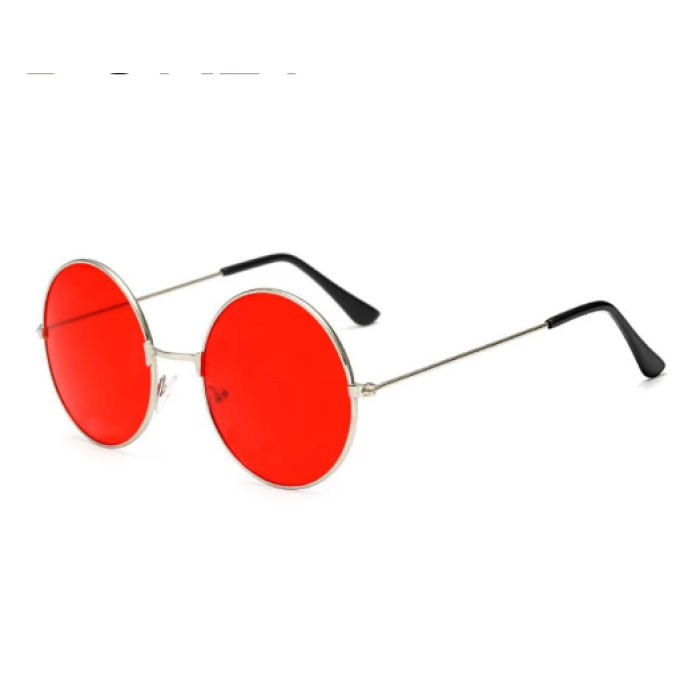 Yuvarlak Cam John Lennon Tarzı Gümüş Çerçeveli Kırmızı Gözlük 