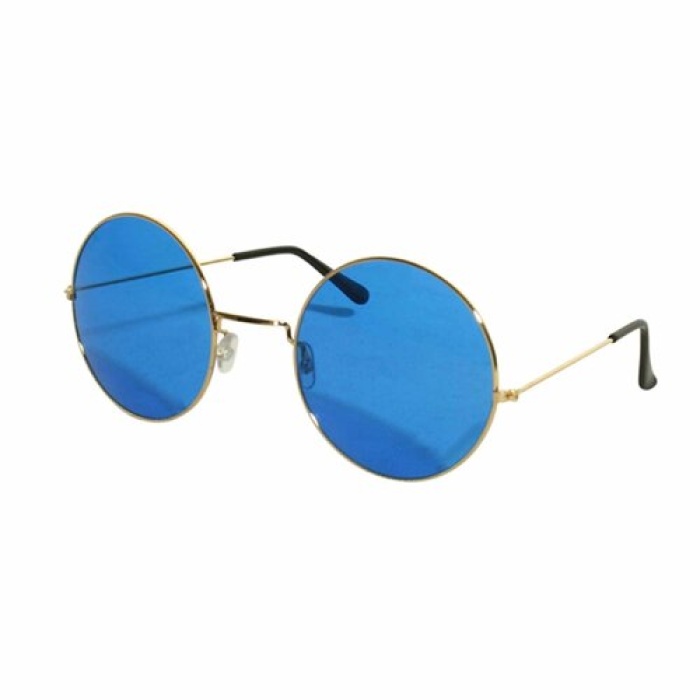 Yuvarlak Cam John Lennon Tarzı Gold Çerçeveli Mavi Gözlük