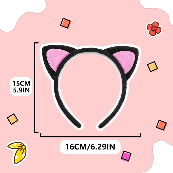 Sevimli Kedi Kulak Pofuduk Kedi Taç Siyah İçi Pembe Renk 17x15 cm 