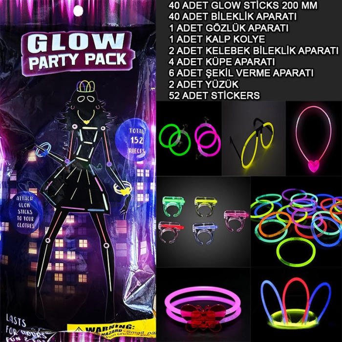 Glow Parti Seti 152 Parçalık Lüks Glow Stick Kostüm Seti 