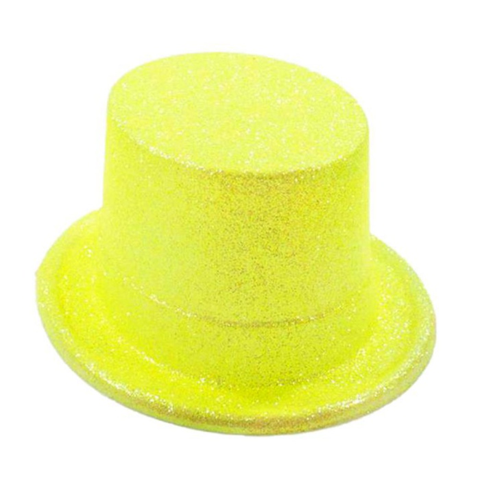 Floresan Sarı Renk Simli Uzun Fötr Melon Şapka 12 cm