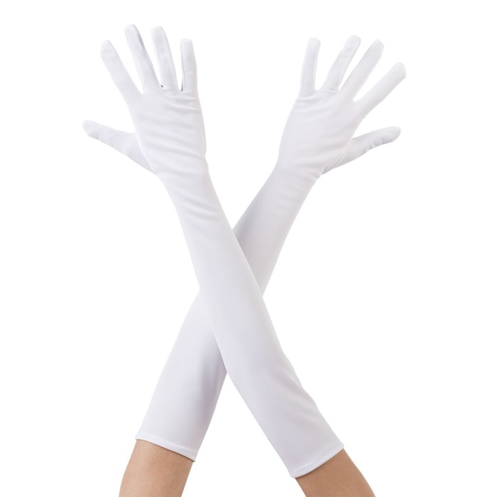 Beyaz Renk Dirseğe Kadar Uzun Kumaş Eldiven 40 cm 