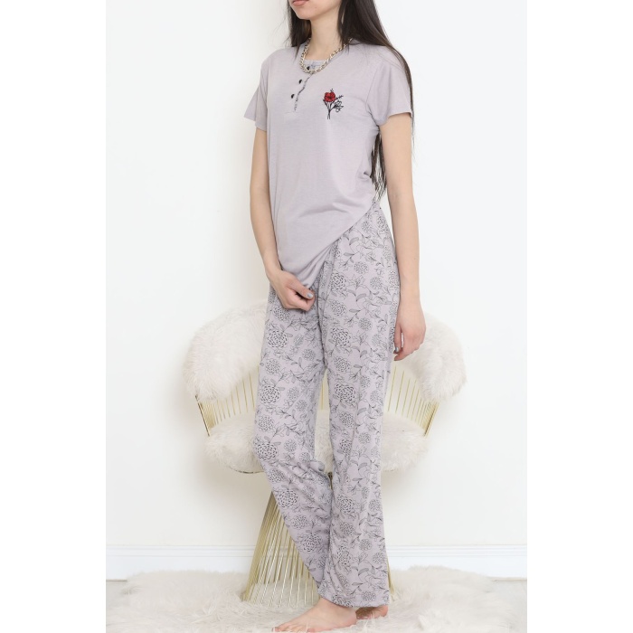 Düğmeli Pijama Takımı Vizon