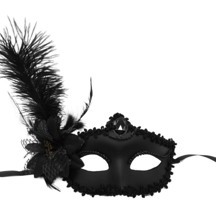 Siyah Mat Renk Yandan Tüylü Güllü Maske