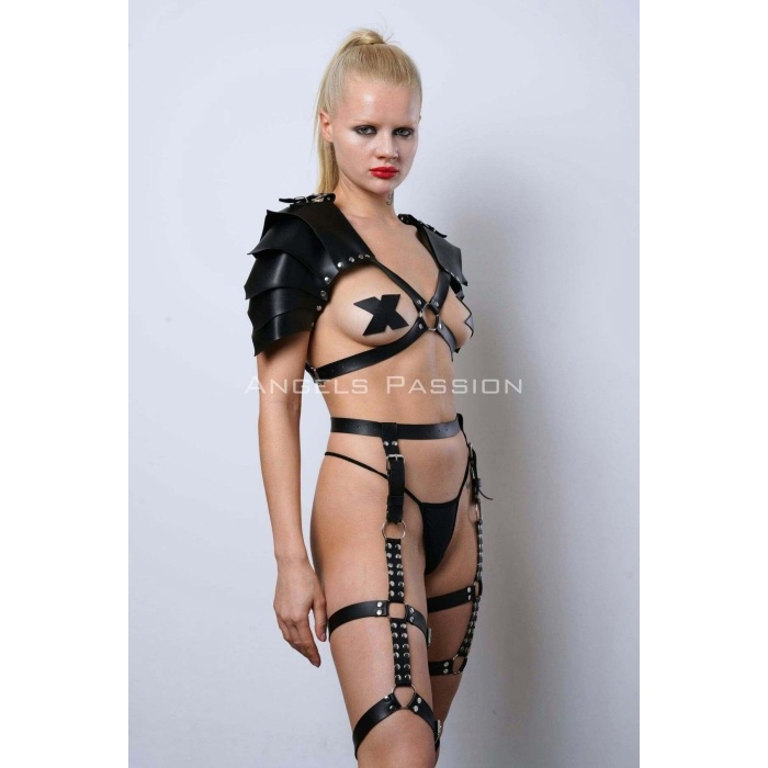 Kadın Gladyatör Cosplay Kostüm, Deri Jartiyer Harness Takım