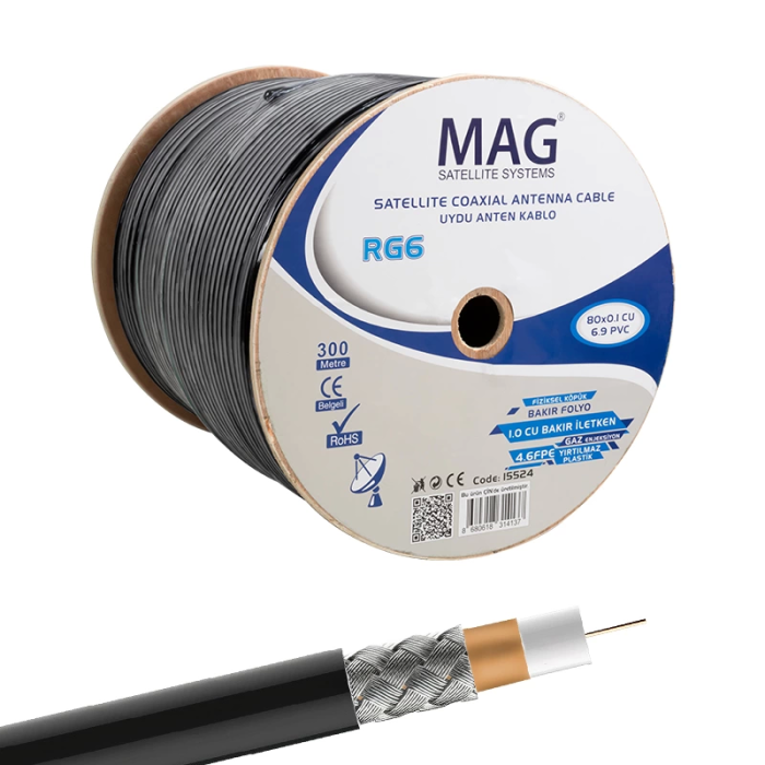 Mag Rg6/u6 Bakır Cu/cu Yeşil Anten Kablosu 300 Metre