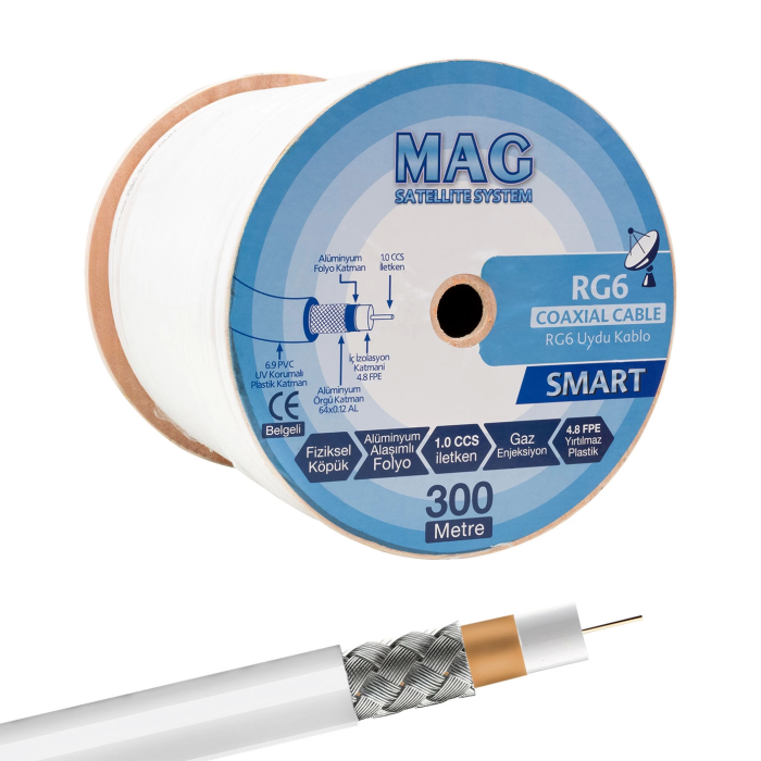 Mag Smart Rg6/u4 64 Tel Anten Kablosu 300 Metre