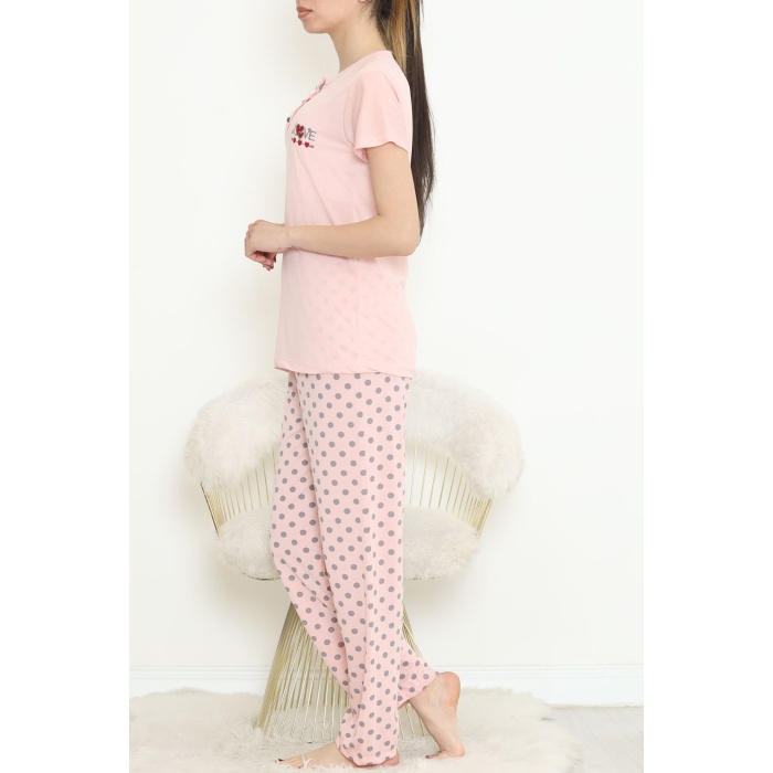 Düğmeli Pijama Takımı Pembe
