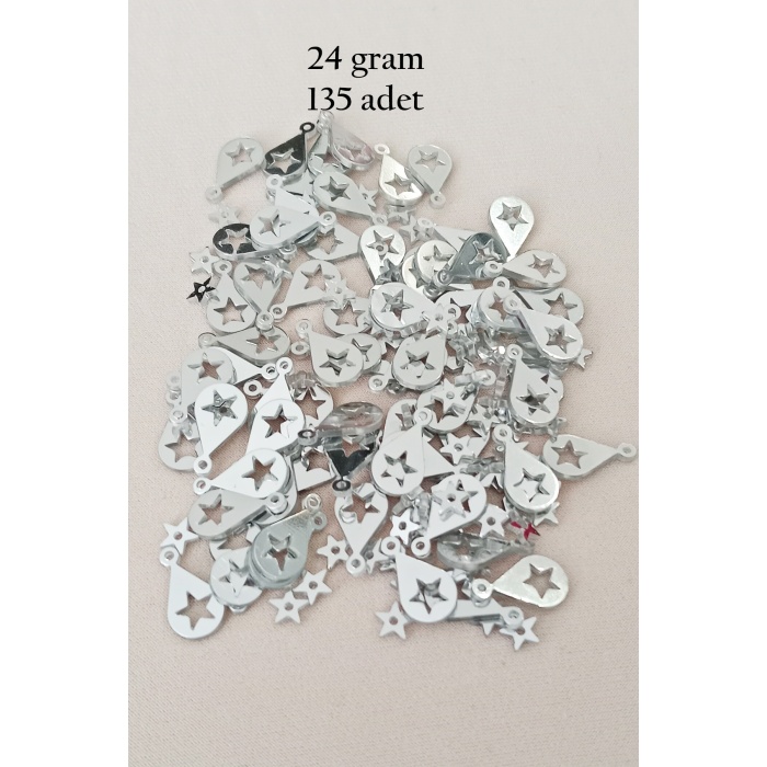 Oya Abiye Bileklik Kolye Pleksi Metalik Plastik Pul Gümüş Renk 24 gram 195 adet