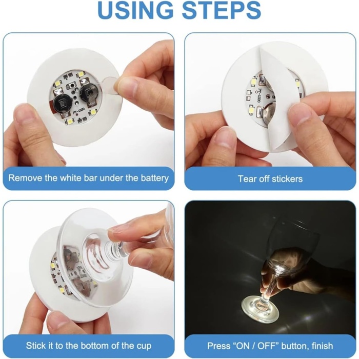 Işıklı Yapışkanlı Bardak Altı Aparatı Ledli 3 Fonksiyonlu 6 cm Çap