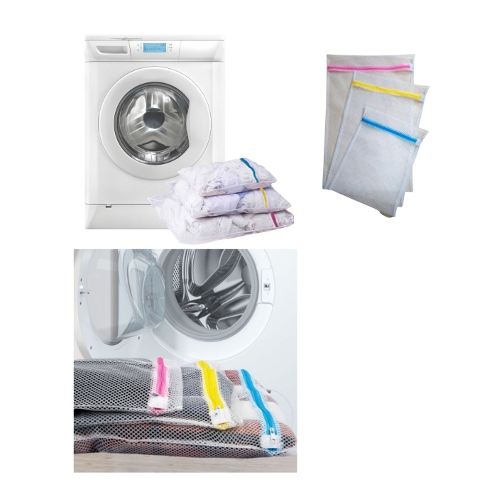 3lü Çamaşır Yıkama Filesi Set Renkli Fermuarlı Pratik Çamaşır Yıkama Filesi Seti 3 Boy