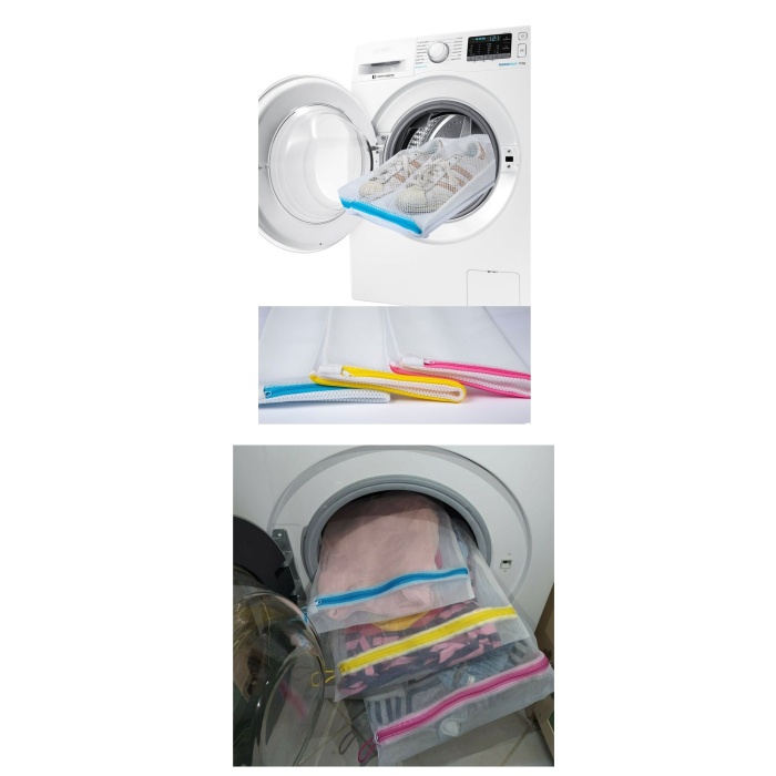 3lü Çamaşır Yıkama Filesi Set Renkli Fermuarlı Pratik Çamaşır Yıkama Filesi Seti 3 Boy