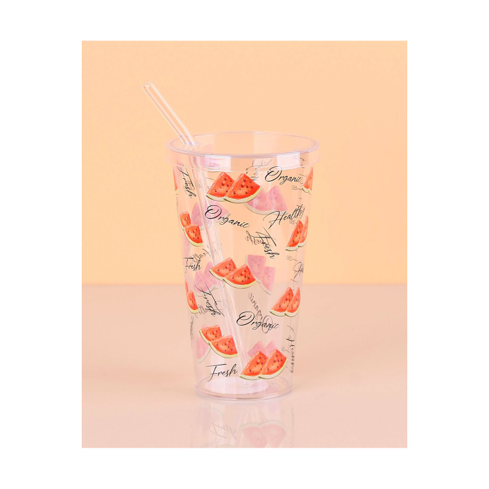 Desenli Plastik Pipetli Bardak 16 Cm 1 Adet