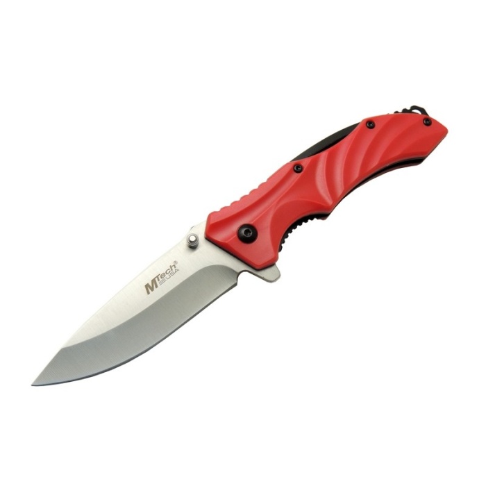 4312 Kırmızı Kamp Çakı 20cm - Yarı Otomatik