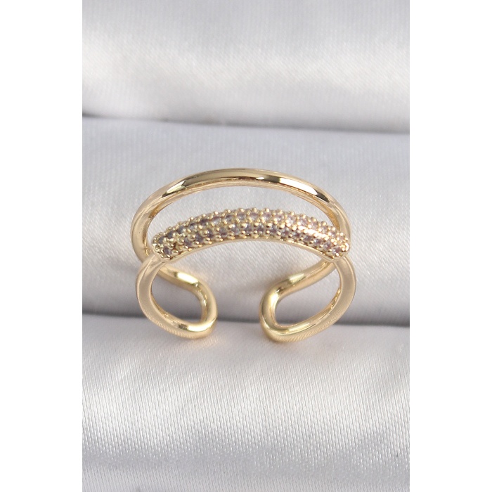 Pirinç Gold Renk Zirkon Taşlı Kadın Yüzük - TJ-BYK3492