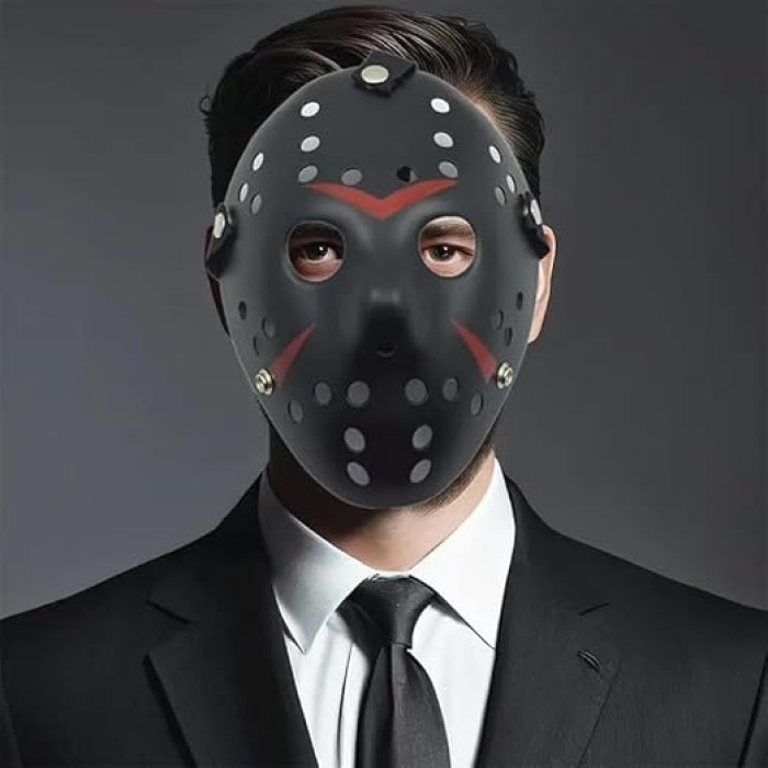   Siyah Renk Kırmızı Çizgili Tam Yüz Hokey Jason Maskesi Hannibal Maskesi