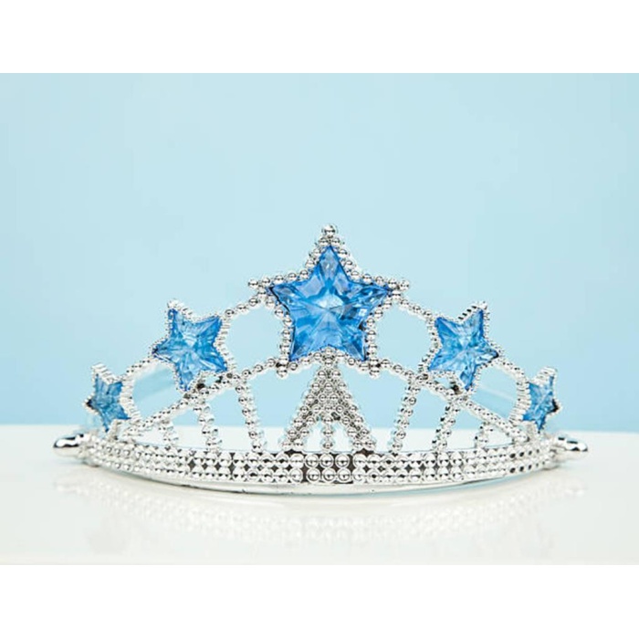 Yıldız Şekilli Elsa Prenses Kraliçe Tacı Mavi Renk Çocuk Boy 5x17 cm