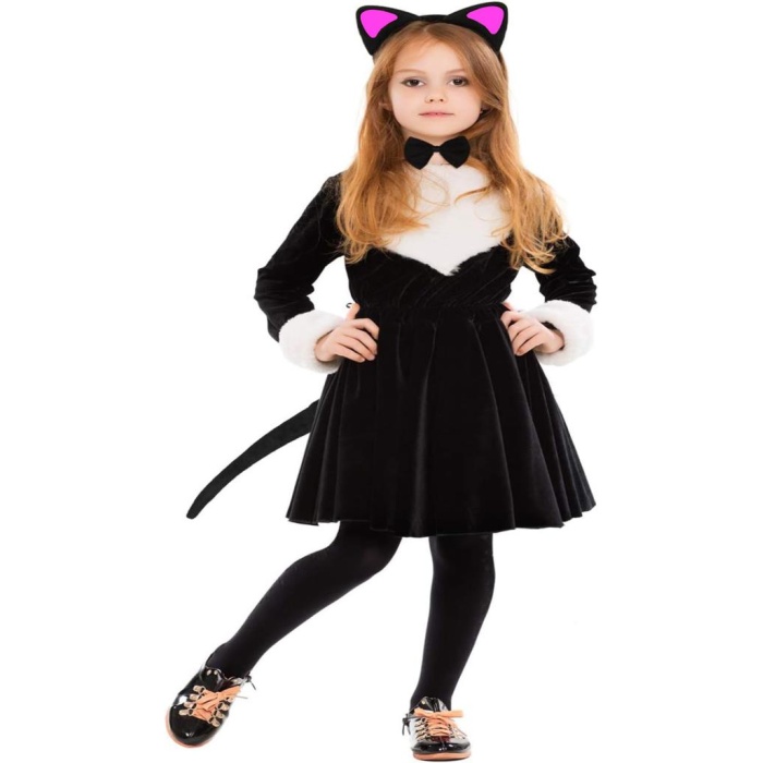   Kedi Kulak Taç Kuyruk ve Papyon 3 lü Set Çocuk Boy Fuşya Renk