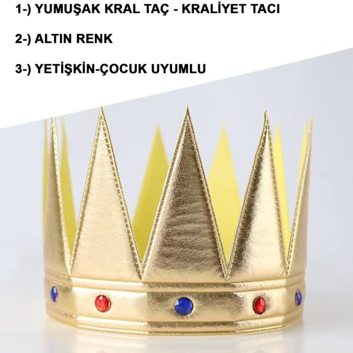 AltınRenkEvaYumuşakKralKraliyetTacıYetişkinÇocukUyumlu55cm