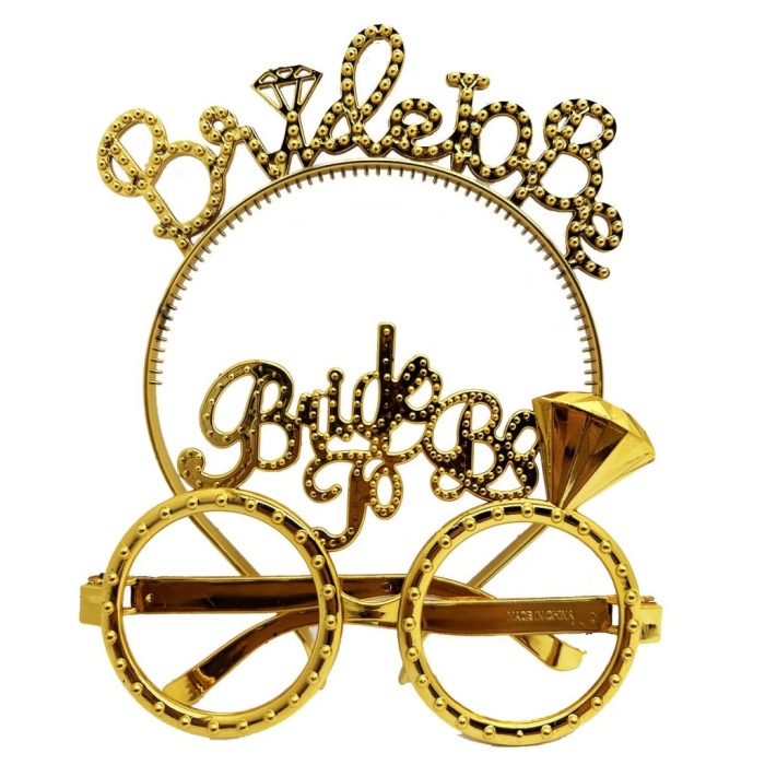 BrideToBeYazılıTaçveBrideToBeYazılıGözlükSetiAltınRenk