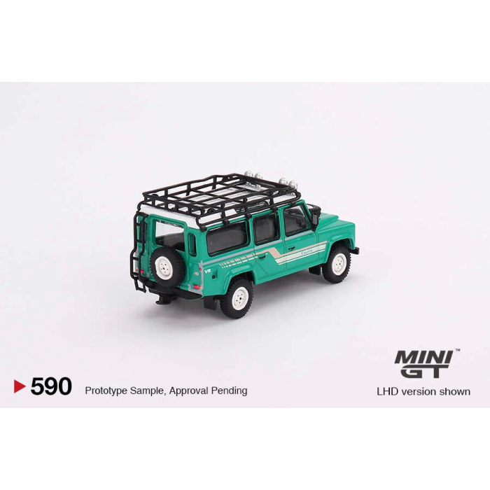 Mini GT 1/64 Land Rover Defender 110 1985 County Station Wagon Trident Green