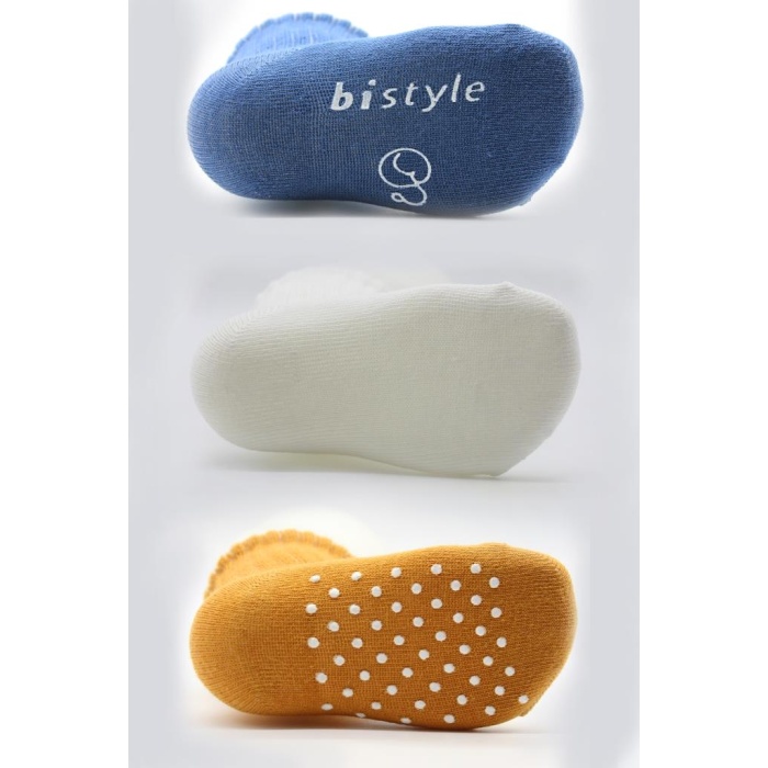 Bistyle Basic Kaymaz Penye Soket Çorap 3Lü BS10106 İndigo Ekru Hardal