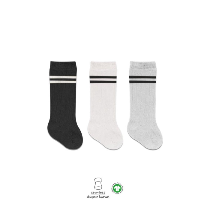 Bistyle Derby Dizaltı Çorap 3Lü BS40101 Siyah Ekru Gri Çemberli