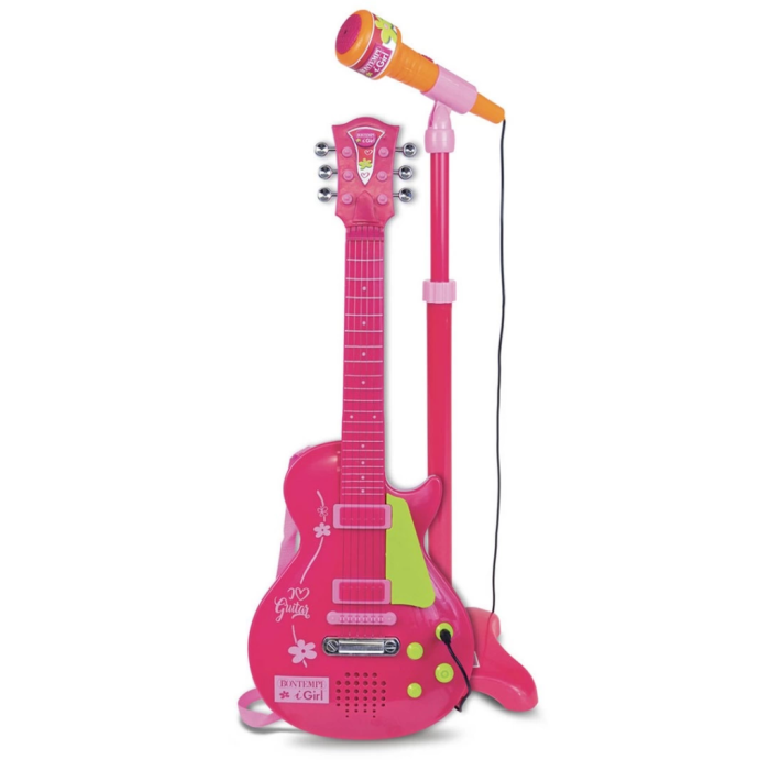 Elektronik Ayaklı Mikrofonlu Pembe Gitar