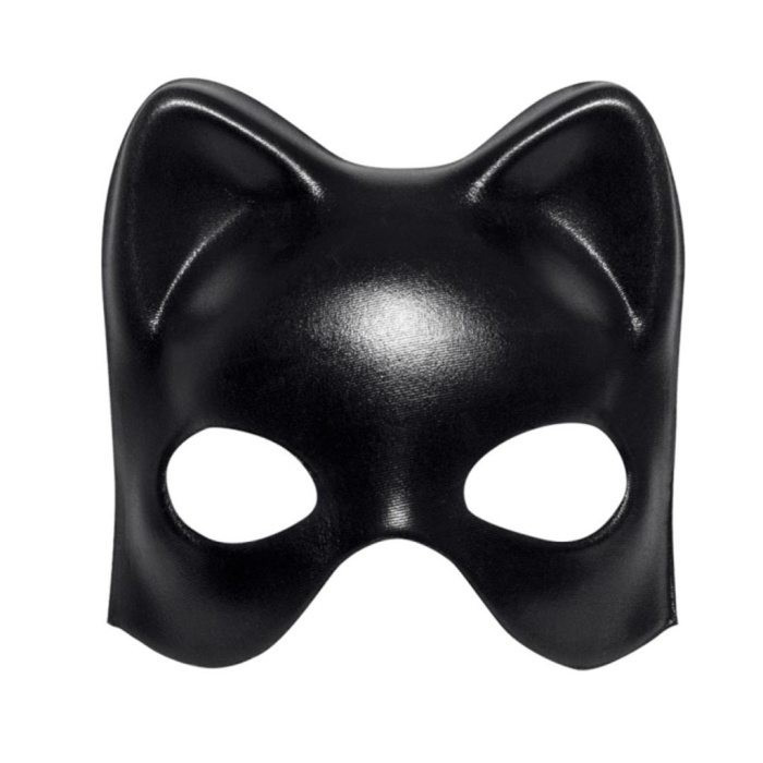Siyah Deri Görünümlü Kedi Maskesi – Cosplay & Maskeli Balo