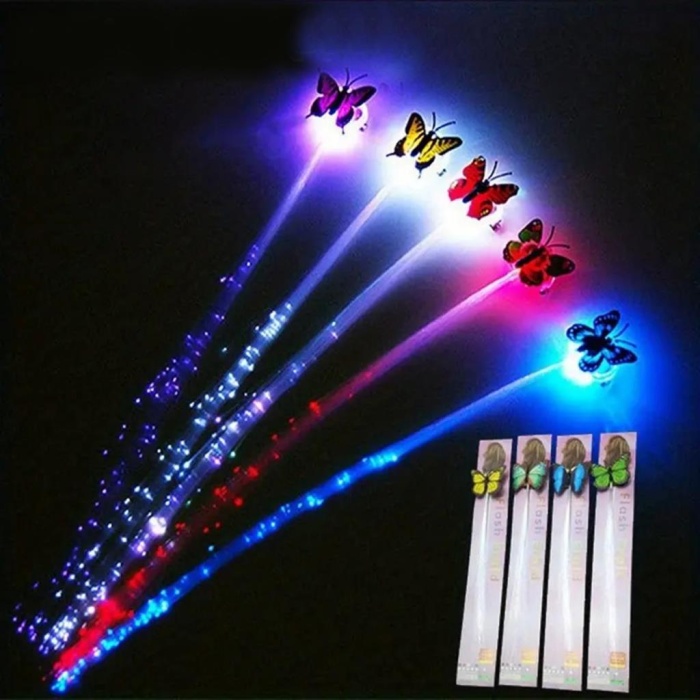 Led Fiber Optik Işıklı Kelebek Saç Klipsi 1 Adet