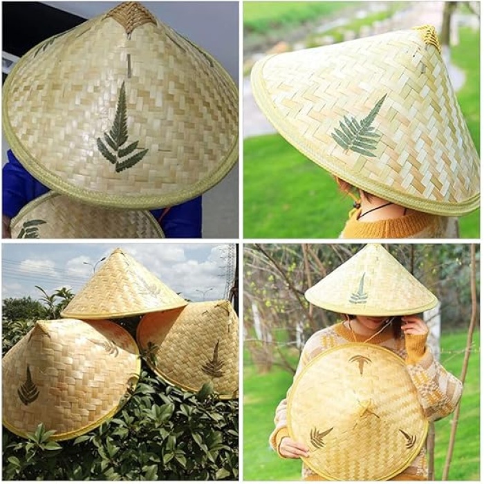 Naturel Renk Cambodia Kamboçyalı Vietnam Şapkası PVC Hasır