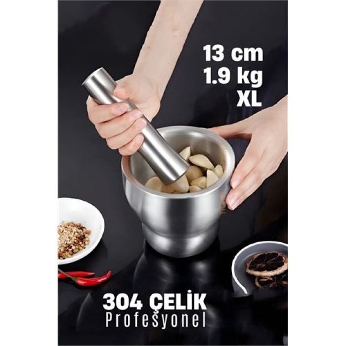 XL 13 CM Sarımsak Ezici Sarımsak Havanı 304 Paslanmaz Çelik