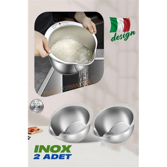 Inox Süzgeç Pirinç Makarna Salata Süzgeci 304 Paslanmaz Çelik 2 ADET