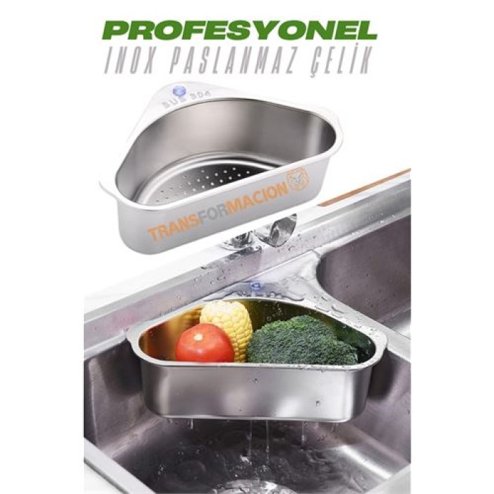 Inox Lavabo Köşe Süzgeci Organizer 304 Paslanmaz Çelik