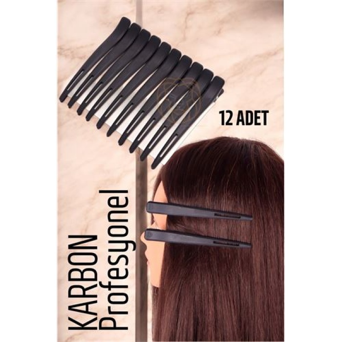 Saç Klipsi Karbon Plastik Toka Profesyonel 12 Adet