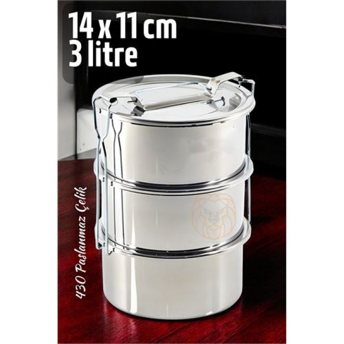Sefer Tası Yemek Kabı Paslanmaz Çelik 3 Katlı 14 cm 3 LİTRE