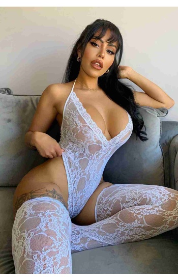 Merry See Dantel Çoraplı Fantezi iç giyim Bodysuit Beyaz