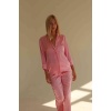 Merry See Saten Pijama Takım Düğmeli Pembe