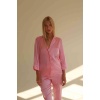 Merry See Saten Pijama Takım Düğmeli Pembe