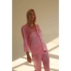 Merry See Saten Pijama Takım Düğmeli Pembe