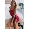 Merry See Yırtmaçlı Mini Saten Elbise Kırmızı