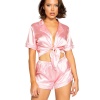 Merry See Baskılı Özel Tasarım Saten Şortlu Pijama Takım Pembe