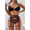 Merry See Fantezi Jartiyer Takım Seksi Sütyen Külot Siyah