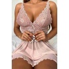 Merry See Şık Tül Dantel Gecelik Babydoll Takım Pembe