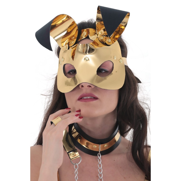 Gold Deri Tavşan Kız Fantazi Maske